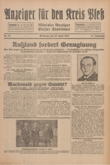Anzeiger für den Kreis Pleß : Nikolaier Anzeiger : Plesser Stadtblatt. Jg.79, Nr. 52 (30 April 1930)