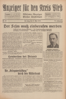 Anzeiger für den Kreis Pleß : Nikolaier Anzeiger : Plesser Stadtblatt. Jg.79, Nr. 57 (11 Mai 1930)