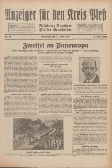 Anzeiger für den Kreis Pleß : Nikolaier Anzeiger : Plesser Stadtblatt. Jg.79, Nr. 61 (21 Mai 1930)