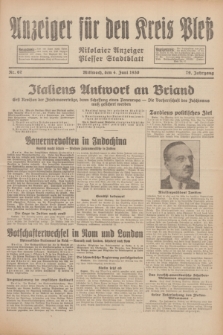 Anzeiger für den Kreis Pleß : Nikolaier Anzeiger : Plesser Stadtblatt. Jg.79, Nr. 67 (4 Juni 1930)