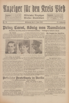 Anzeiger für den Kreis Pleß : Nikolaier Anzeiger : Plesser Stadtblatt. Jg.79, Nr. 70 (11 Juni 1930)