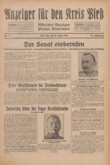 Anzeiger für den Kreis Pleß : Nikolaier Anzeiger : Plesser Stadtblatt. Jg.79, Nr. 72 (15 Juni 1930)