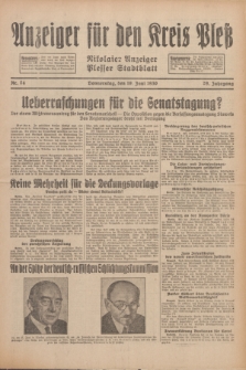Anzeiger für den Kreis Pleß : Nikolaier Anzeiger : Plesser Stadtblatt. Jg.79, Nr. 74 (19 Juni 1930)