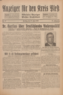 Anzeiger für den Kreis Pleß : Nikolaier Anzeiger : Plesser Stadtblatt. Jg.79, Nr. 77 (27 Juni 1930)