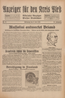 Anzeiger für den Kreis Pleß : Nikolaier Anzeiger : Plesser Stadtblatt. Jg.79, Nr. 82 (9 Juli 1930)