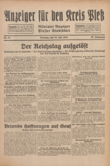 Anzeiger für den Kreis Pleß : Nikolaier Anzeiger : Plesser Stadtblatt. Jg.79, Nr. 87 (20 Juli 1930)