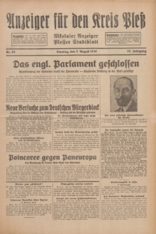 Anzeiger für den Kreis Pleß : Nikolaier Anzeiger : Plesser Stadtblatt. Jg.79, Nr. 93 (3 August 1930)