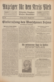 Anzeiger für den Kreis Pleß : Nikolaier Anzeiger : Plesser Stadtblatt. Jg.79, Nr. 101 (22 August 1930)
