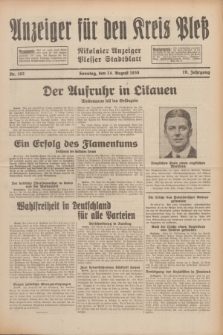 Anzeiger für den Kreis Pleß : Nikolaier Anzeiger : Plesser Stadtblatt. Jg.79, Nr. 102 (24 August 1930)