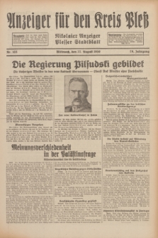 Anzeiger für den Kreis Pleß : Nikolaier Anzeiger : Plesser Stadtblatt. Jg.79, Nr. 103 (27 August 1930)