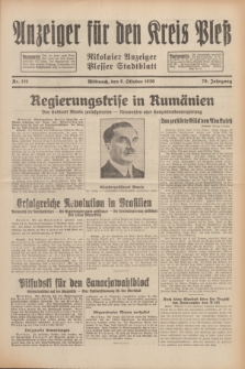 Anzeiger für den Kreis Pleß : Nikolaier Anzeiger : Plesser Stadtblatt. Jg.79, Nr. 121 (8 Oktober 1930)