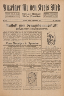 Anzeiger für den Kreis Pleß : Nikolaier Anzeiger : Plesser Stadtblatt. Jg.79, Nr. 140 (21 November 1930)