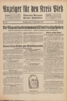 Anzeiger für den Kreis Pleß : Nikolaier Anzeiger : Plesser Stadtblatt. Jg.79, Nr. 141 (23 November 1930)