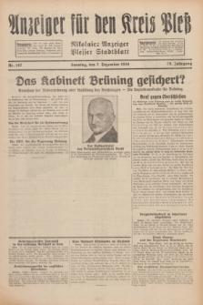 Anzeiger für den Kreis Pleß : Nikolaier Anzeiger : Plesser Stadtblatt. Jg.79, Nr. 147 (7 Dezember 1930)