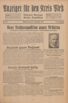 Anzeiger für den Kreis Pleß : Nikolaier Anzeiger : Plesser Stadtblatt. Jg.79, Nr. 148 (10 Dezember 1930)