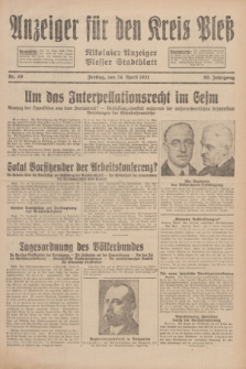 Anzeiger für den Kreis Pleß : Nikolaier Anzeiger : Plesser Stadtblatt. Jg.80, Nr. 49 (24 April 1931)