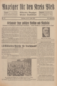 Anzeiger für den Kreis Pleß : Nikolaier Anzeiger : Plesser Stadtblatt. Jg.80, Nr. 82 (10 Juli 1931)