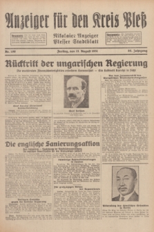Anzeiger für den Kreis Pleß : Nikolaier Anzeiger : Plesser Stadtblatt. Jg.80, Nr. 100 (21 August 1931)