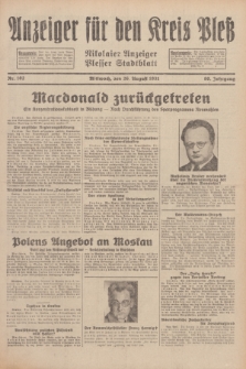 Anzeiger für den Kreis Pleß : Nikolaier Anzeiger : Plesser Stadtblatt. Jg.80, Nr. 102 (26 August 1931)