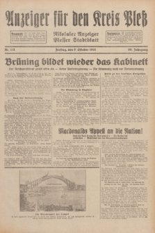 Anzeiger für den Kreis Pleß : Nikolaier Anzeiger : Plesser Stadtblatt. Jg.80, Nr. 121 (9 Oktober 1931)