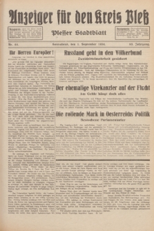 Anzeiger für den Kreis Pleß : Plesser Stadtblatt. Jg.83, Nr. 68 (1 September 1934)