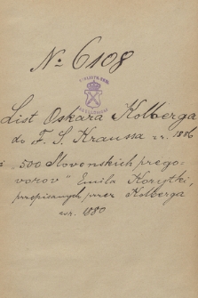 List Oskara Kolberga do Fryderyka S. Kraussa w Wiedniu