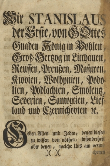 Danck=Gebeth, welches gesprochen worden nachdem der durchlauchtigste und großmächtigste Fürst und Herr Stanislaus Leszczynski, Am 12. Tage Septembr. des 1733 Jahres zum Könige in Polen war erwehlet und selbigen Tages öffentlich proclamiret worden