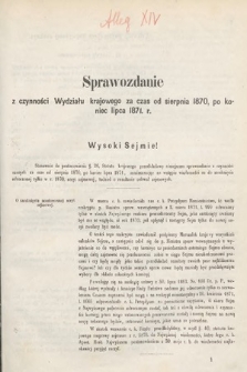 [Kadencja III, sesja II, al. 14] Alegata do Sprawozdań Stenograficznych z Drugiej Sesyi Trzeciego Peryodu Sejmu Galicyjskiego z r. 1871. Alegat 14