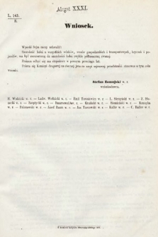 [Kadencja III, sesja II, al. 31] Alegata do Sprawozdań Stenograficznych z Drugiej Sesyi Trzeciego Peryodu Sejmu Galicyjskiego z r. 1871. Alegat 31