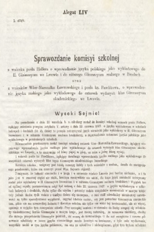 [Kadencja III, sesja II, al. 54] Alegata do Sprawozdań Stenograficznych z Drugiej Sesyi Trzeciego Peryodu Sejmu Galicyjskiego z r. 1871. Alegat 54