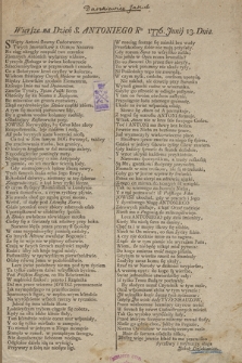 Wiersze na Dzień S. Antoniego R[ok]u 1776. Junij 13. Dnia