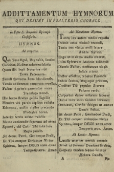 Addittamentum Hymnorum Qui Desunt In Psalterio Chorali