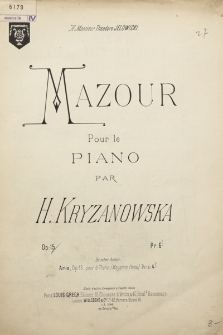 Mazour : pour le piano : op. 15