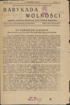 Barykada Wolności : tygodnik polityczny Robotniczej Partii Polskich Socjalistów. R.2, nr 2 (14 czerwca 1944)