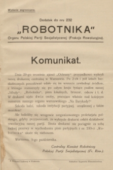 Dodatek do nru 232 „Robotnika” : organu Polskiej Partji Socjalistycznej (Frakcja Rewolucyjna). (9 października 1908) - wyd. zagraniczne