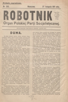 Robotnik : organ Polskiej Partji Socjalistycznej. 1911, nr 252 (27 listopada) - wyd. zagraniczne [skonfiskowany]