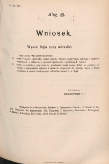 [Kadencja V, sesja V, al. 49] Alegata do Sprawozdań Stenograficznych z Piątej Sesyi Piątego Peryodu Sejmu Krajowego Królestwa Galicyi i Lodomeryi wraz z Wielkiem Księstwem Krakowskiem z r. 1887/8. Alegat 49