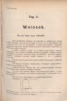 [Kadencja V, sesja V, al. 58] Alegata do Sprawozdań Stenograficznych z Piątej Sesyi Piątego Peryodu Sejmu Krajowego Królestwa Galicyi i Lodomeryi wraz z Wielkiem Księstwem Krakowskiem z r. 1887/8. Alegat 58