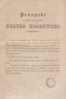 Kuryer Krakowski. 1834, Prospekt na pismo peryodyczne