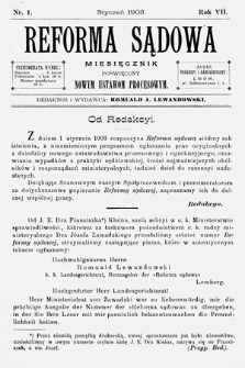 Reforma Sądowa : miesięcznik poświęcony nowym ustawom procesowym. 1903, nr 1