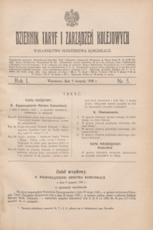 Dziennik Taryf i Zarządzeń Kolejowych : wydawnictwo Ministerstwa Komunikacji. R.1, nr 5 (9 sierpnia 1928)