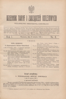 Dziennik Taryf i Zarządzeń Kolejowych : wydawnictwo Ministerstwa Komunikacji. R.1, nr 8 (30 sierpnia 1928)