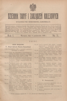 Dziennik Taryf i Zarządzeń Kolejowych : wydawnictwo Ministerstwa Komunikacji. R.1, nr 11 (16 października 1928)
