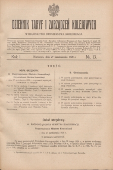 Dziennik Taryf i Zarządzeń Kolejowych : wydawnictwo Ministerstwa Komunikacji. R.1, nr 13 (29 października 1928)