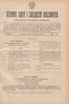 Dziennik Taryf i Zarządzeń Kolejowych : wydawnictwo Ministerstwa Komunikacji. R.1, nr 16 (14 listopada 1928)