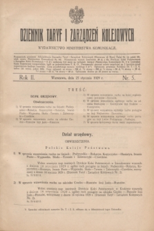 Dziennik Taryf i Zarządzeń Kolejowych : wydawnictwo Ministerstwa Komunikacji. R.2, nr 5 (25 stycznia 1929)