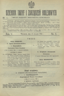 Dziennik Taryf i Zarządzeń Kolejowych : organ urzędowy Ministerstwa Komunikacji. R.5, nr 6 (25 stycznia 1932)