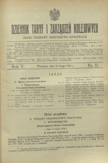 Dziennik Taryf i Zarządzeń Kolejowych : organ urzędowy Ministerstwa Komunikacji. R.5, nr 11 (15 lutego 1932)