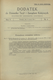 Dodatek do Dziennika Taryf i Zarządzeń Kolejowych. R.5, nr 4 (27 stycznia 1932)