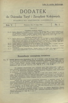 Dodatek do Dziennika Taryf i Zarządzeń Kolejowych. R.5, nr 7 (29 lutego 1932)